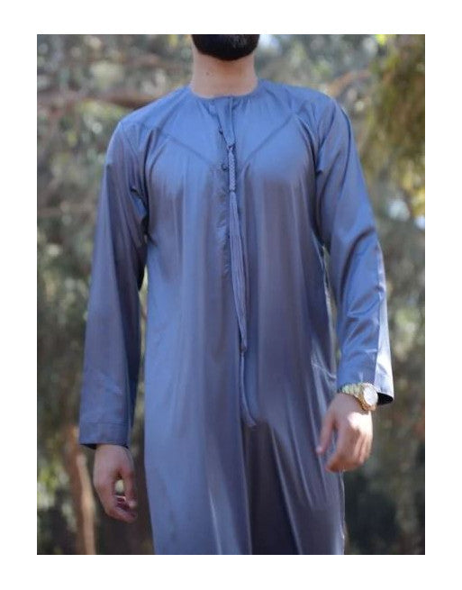 Qamis Emirati Satiné Bleu avec pantalon zippé