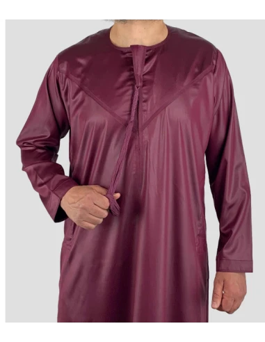 Qamis Emirati Satiné Bordeaux avec pantalon zippé