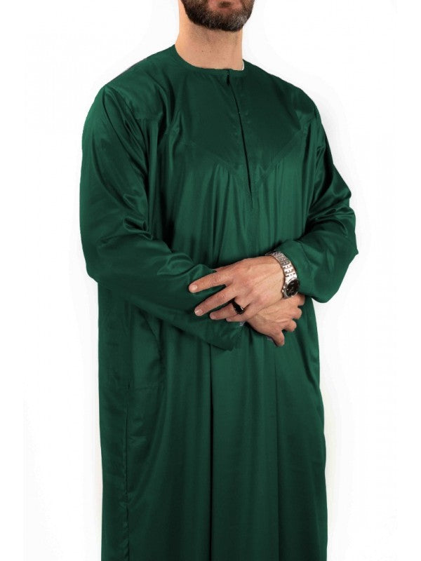 Qamis Emirati Satiné Vert avec pantalon zippé